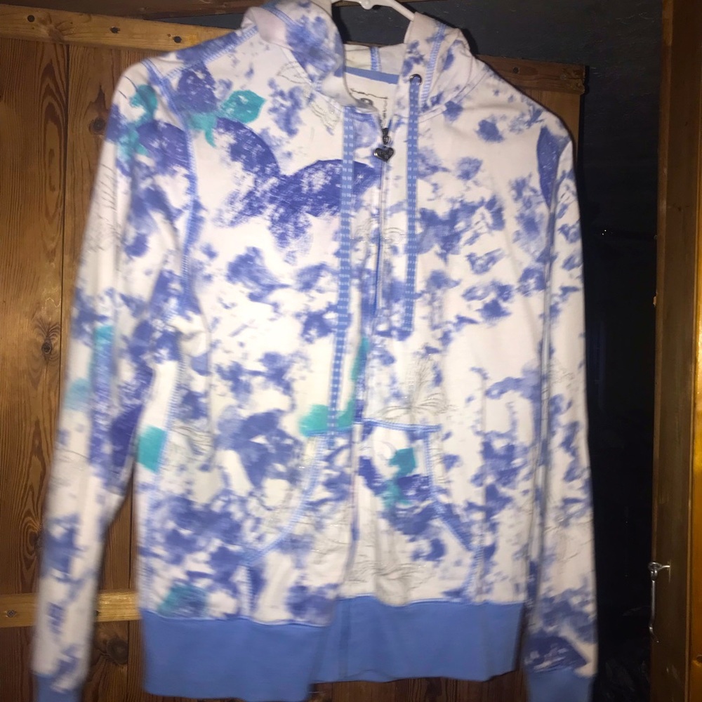 White & blue zipup hoodie size Medium